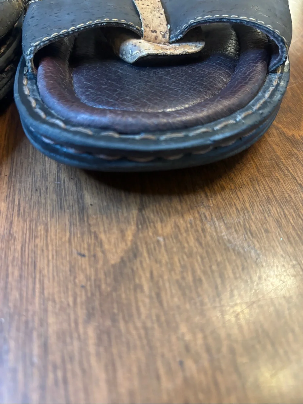Two-Tone Cork & Dark Brown Leather Slide Sandals